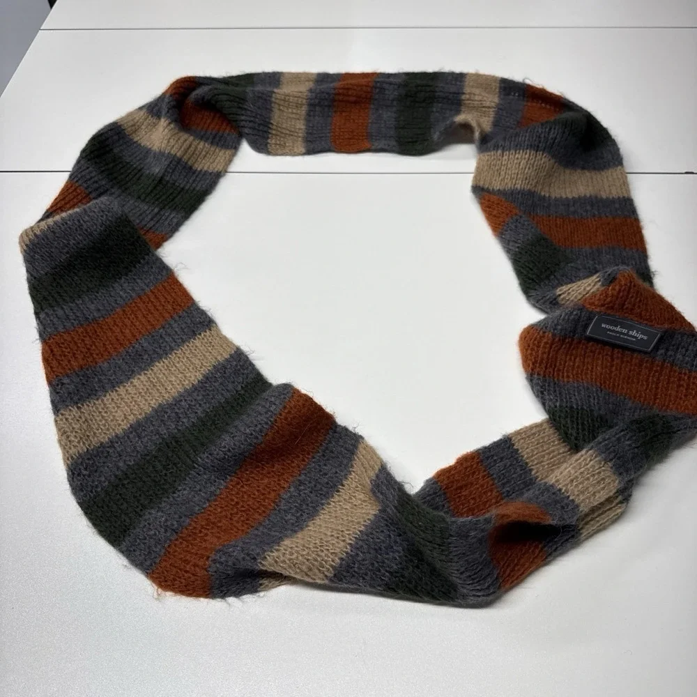 Wooden Ships Infinity Scarf Mohair Wool Blend Earth-toned Palette Striped Boho